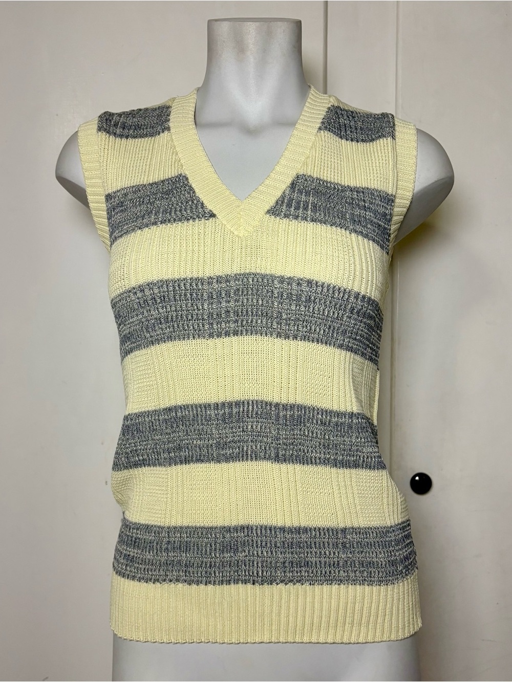 Vintage 70s Teddi M Cream Gray Striped Sweater Vest